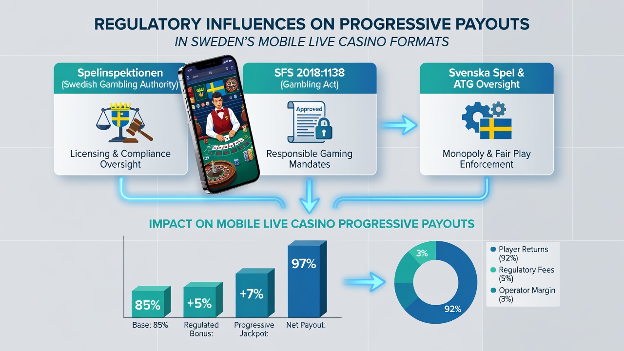 Mobile device displaying live casino interface with progressive jackpot meter under Swedish oversight